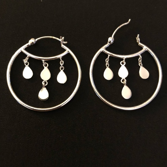 Sterling Silver Hoop Dangle Earrings - Picture 1 of 5